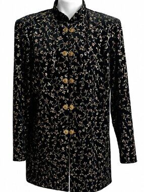 Plus Size 1X black blazer. JBS vintage velvet dinner jacket Mandarin collar.